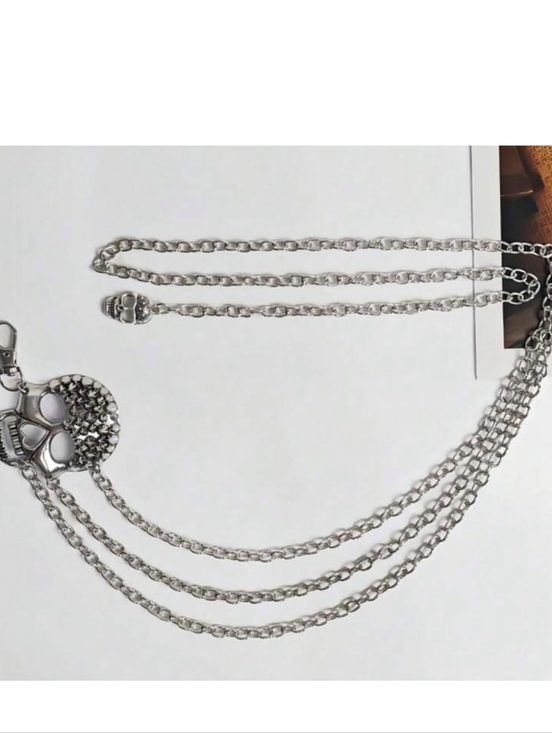 Silver Skull Chain Waist Belt - Black